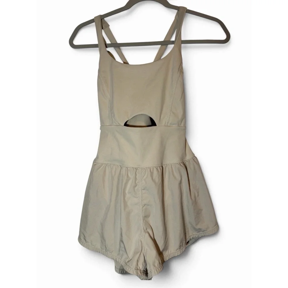 Free People FP Movement Righteous Runsie XS Mineral Bath Cream Romper Cutout